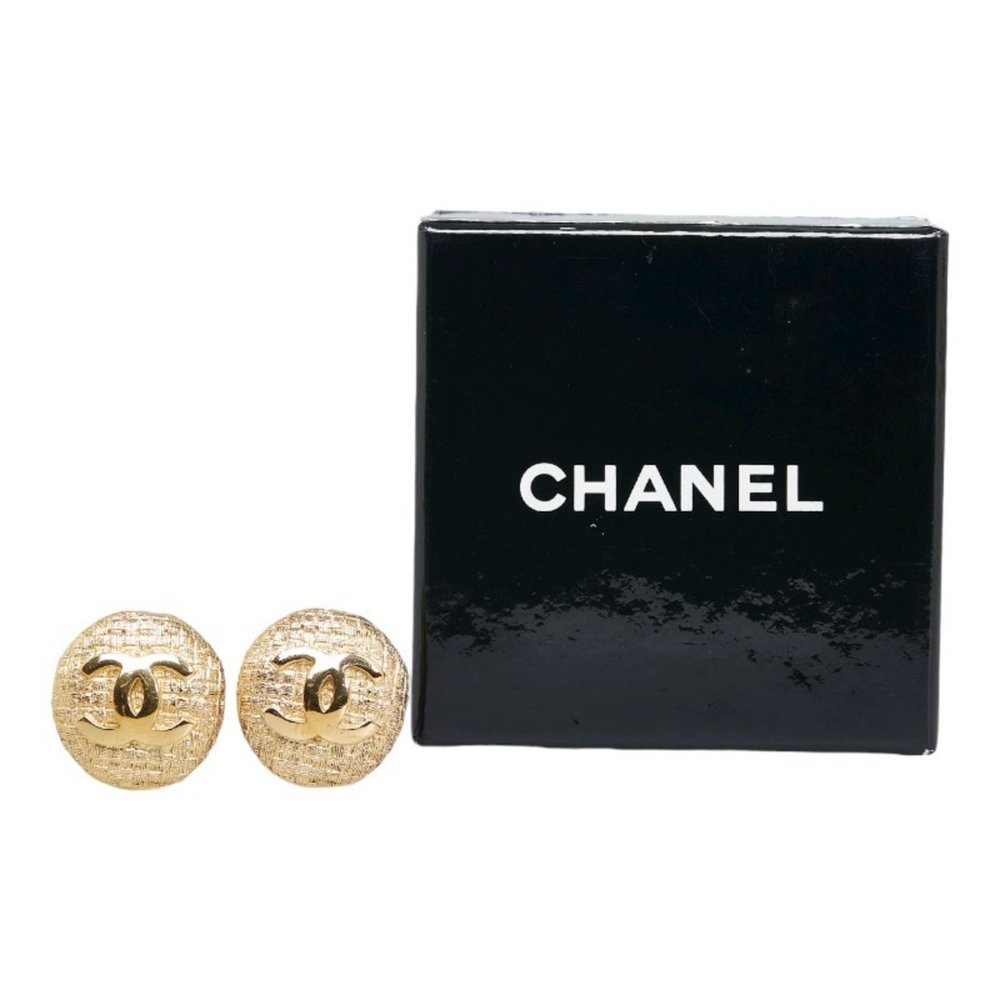 CHANEL Cocomark Mesh Earrings Gold Women's - Picture 4 of 5